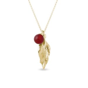 Zlatý náhrdelník s karneolem a lístkem KLENOTA