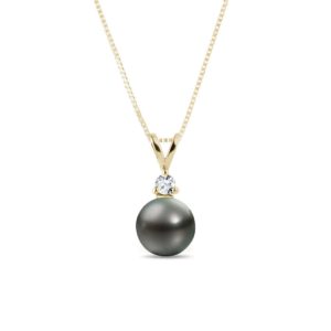 Zlatý náhrdelník s tahitskou perlou a diamantem KLENOTA