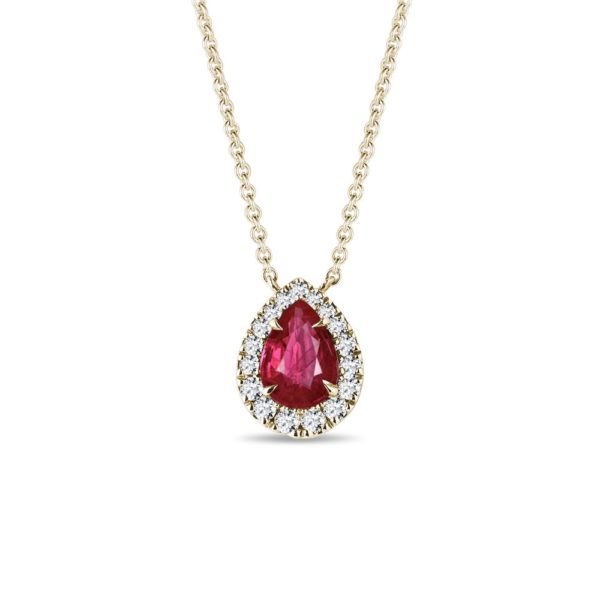 Elegantní diamantový náhrdelník s rubínem ve žlutém zlatě KLENOTA