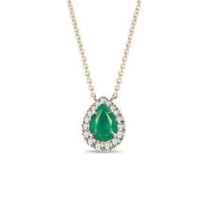 Elegantní diamantový náhrdelník se smaragdem ve žlutém zlatě KLENOTA