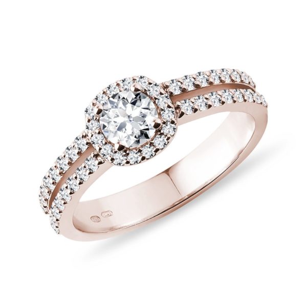 Luxusní diamantový prsten v růžovém 14k zlatě KLENOTA