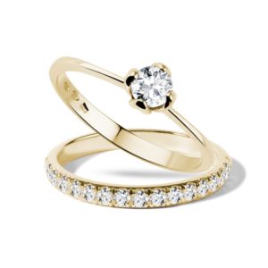 Snubní a zásnubní prsten s diamanty ve zlatě KLENOTA