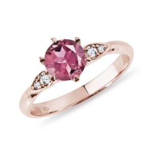 Prsten z růžového zlata s turmalínem a brilianty KLENOTA