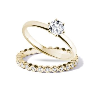 Set zásnubního a snubního prstenu ve žlutém zlatě KLENOTA