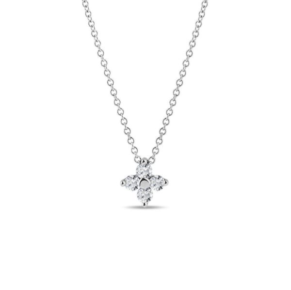 Diamantový náhrdelník čtyřlístek z bílého 14k zlata KLENOTA