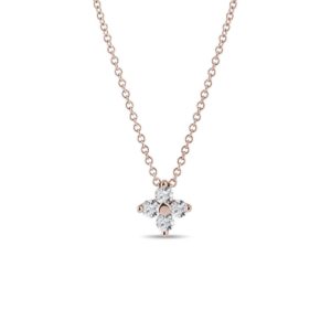 Diamantový náhrdelník čtyřlístek z růžového 14k zlata KLENOTA