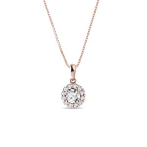 Diamantový náhrdelník halo v růžovém zlatě KLENOTA
