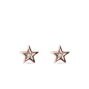 Náušnice z růžového zlata ve tvaru hvězdiček s diamanty KLENOTA