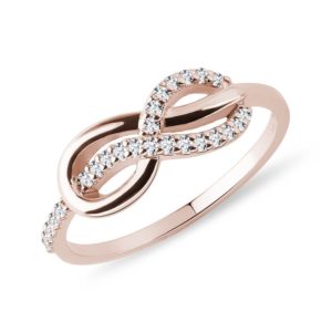 Prsten Nekonečno s diamanty v růžovém zlatě KLENOTA