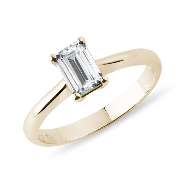 Zlatý prsten s diamantem v brusu emerald KLENOTA