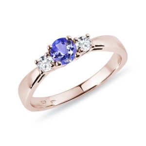 Tanzanitový prsten s diamanty v růžovém zlatě KLENOTA