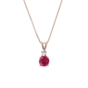 Rubínový náhrdelník z růžového 14k zlata s diamantem KLENOTA