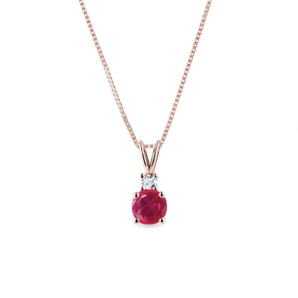 Rubínový náhrdelník z růžového 14k zlata s diamantem KLENOTA