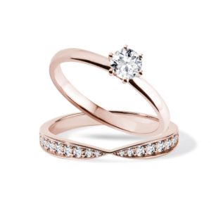 Set zásnubních prstenů s brilianty v růžovém zlatě KLENOTA
