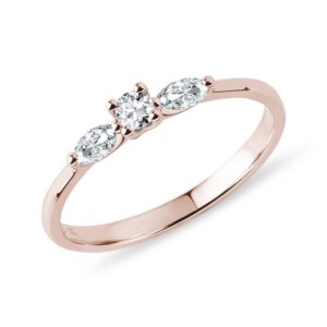 Diamantový prsten s markýzami v růžovém zlatě KLENOTA