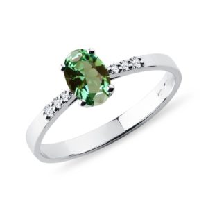 Prsten z bílého 14k zlata se zeleným turmalínem KLENOTA