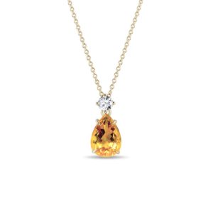 Zlatý náhrdelník s citrínem a briliantem KLENOTA