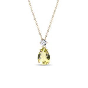 Zlatý náhrdelník s lemon quartzem a briliantem KLENOTA