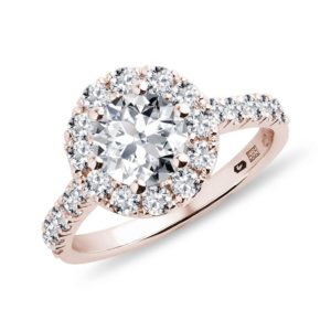 Diamantový prsten halo z růžového 14k zlata KLENOTA