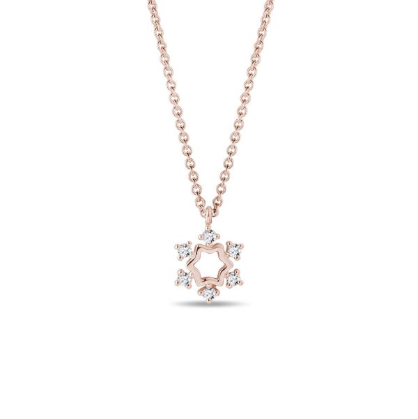 Diamantový náhrdelník vločka v růžovém 14k zlatě KLENOTA