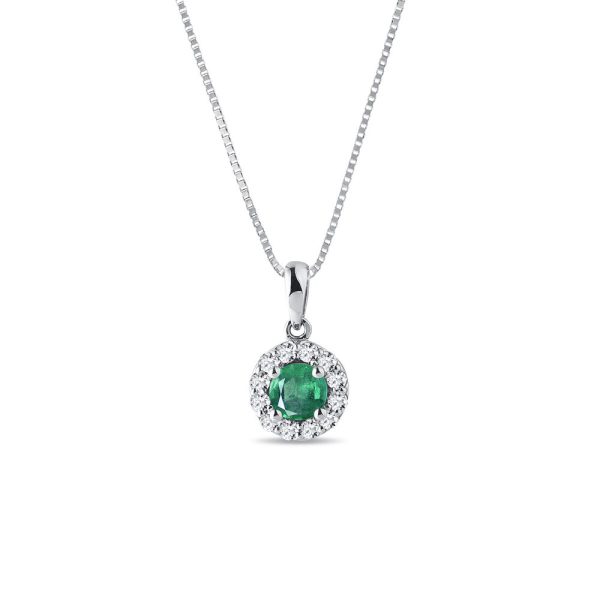 Smaragdový náhrdelník s diamanty v bílém 14k zlatě KLENOTA