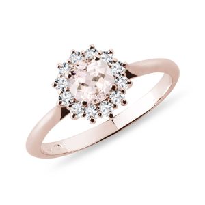 Morganitový prsten z růžového zlata s brilianty KLENOTA