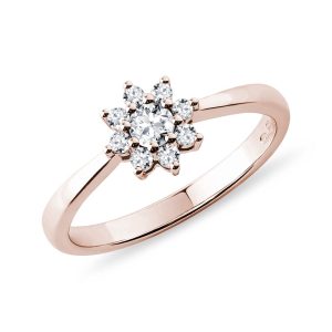 Diamantový prsten z růžového zlata ve tvaru kytičky KLENOTA