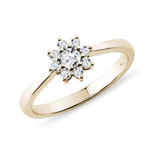 Diamantový prsten ze žlutého zlata ve tvaru kytičky KLENOTA