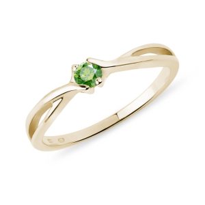 Prsten ze žlutého zlata se zeleným diamantem KLENOTA