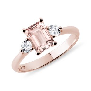 Prsten s morganitem emerald a brilianty v růžovém zlatě KLENOTA