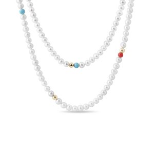 Dlouhý perlový náhrdelník s tyrkysem a korálem KLENOTA