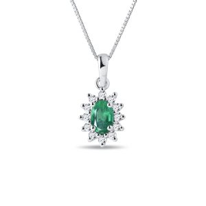 Smaragdový náhrdelník v bílém zlatě s diamanty KLENOTA