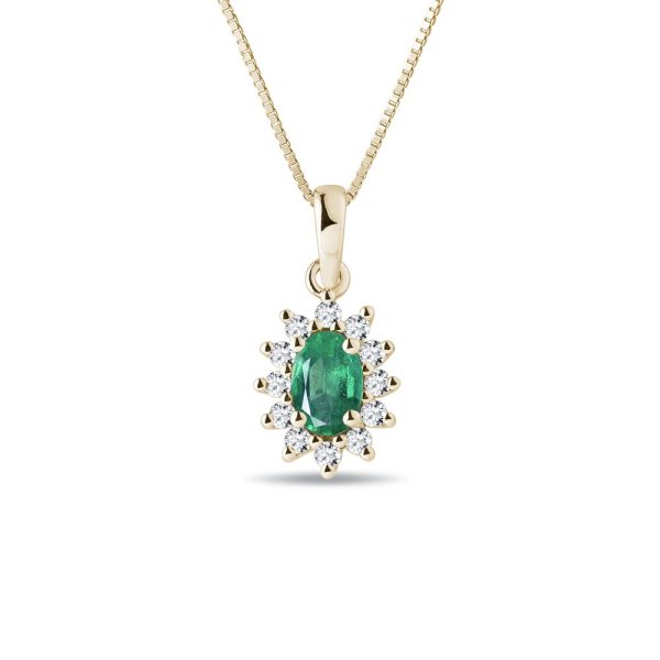 Smaragdový náhrdelník ve žlutém zlatě s diamanty KLENOTA