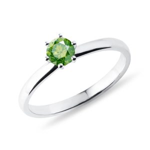 Prsten z bílého zlata se zeleným diamantem KLENOTA