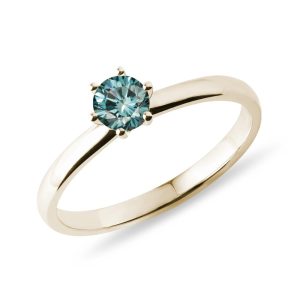 Prsten ze žlutého zlata s modrým diamantem KLENOTA