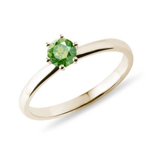 Prsten ze žlutého zlata se zeleným diamantem KLENOTA