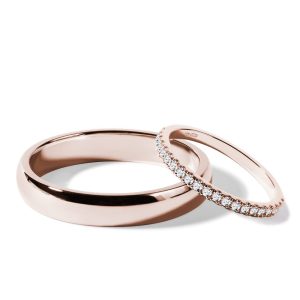 Half eternity a hladký snubní prsten v růžovém zlatě KLENOTA