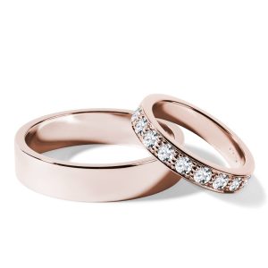 Sada diamantového a hladkého prstenu v růžovém zlatě KLENOTA
