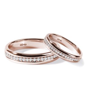 Sada snubních diamantových prstenů eternity z růžového zlata KLENOTA