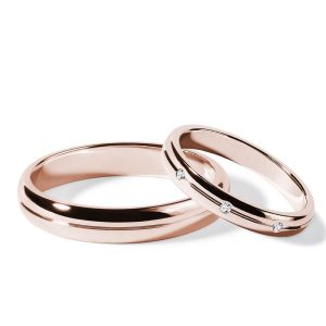 Sada snubních drážkových prstenů s diamanty v růžovém zlatě KLENOTA