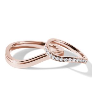 Sada snubních prstenů s vlnkou v růžovém zlatě KLENOTA