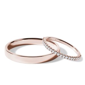 Set snubních prstenů z růžového 14k zlata s diamanty KLENOTA