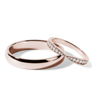 Set snubních prstenů z růžového zlata s diamanty KLENOTA