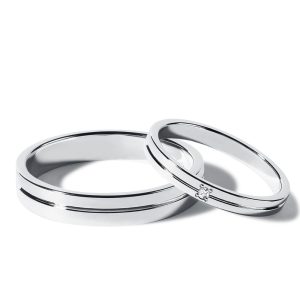 Souprava snubních drážkových prstenů z bílého zlata KLENOTA