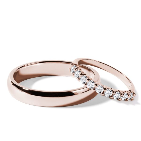 Souprava snubních prstenů s diamanty v růžovém zlatě KLENOTA