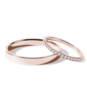 Souprava snubních prstenů s diamanty v růžovém zlatě KLENOTA