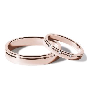Souprava snubních prstenů s diamanty z růžového zlata KLENOTA