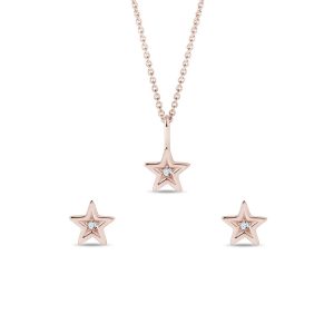 Set šperků ve tvaru hvězdy s diamanty v růžovém zlatě KLENOTA
