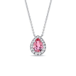 Diamantový náhrdelník s růžovým safírem v bílém zlatě KLENOTA