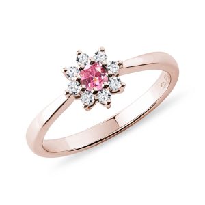 Prsten kytička s růžovým safírem v růžovém zlatě KLENOTA